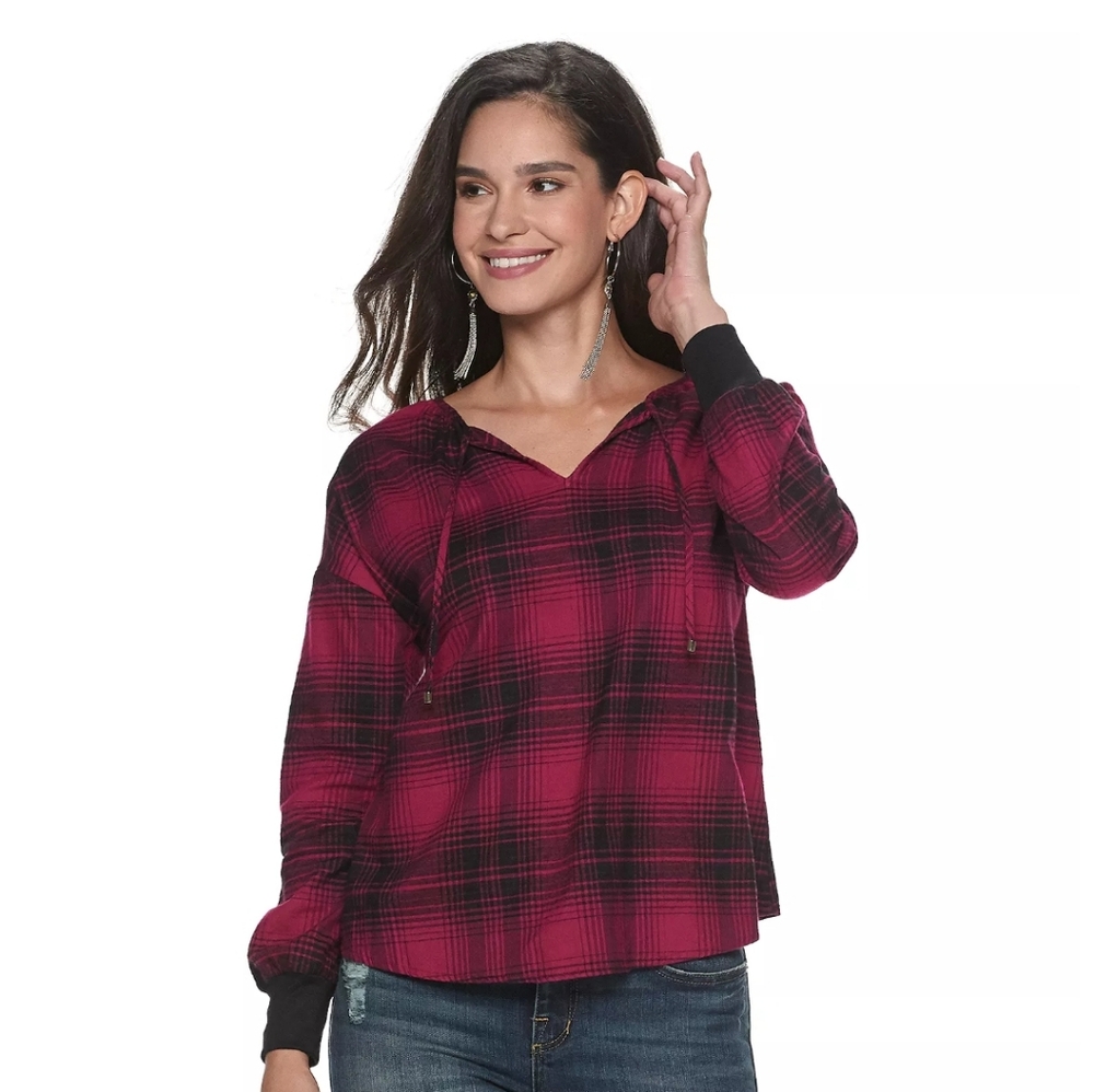 Juicy Couture Magenta Plaid Long Sleeve Blouse Size Medium
